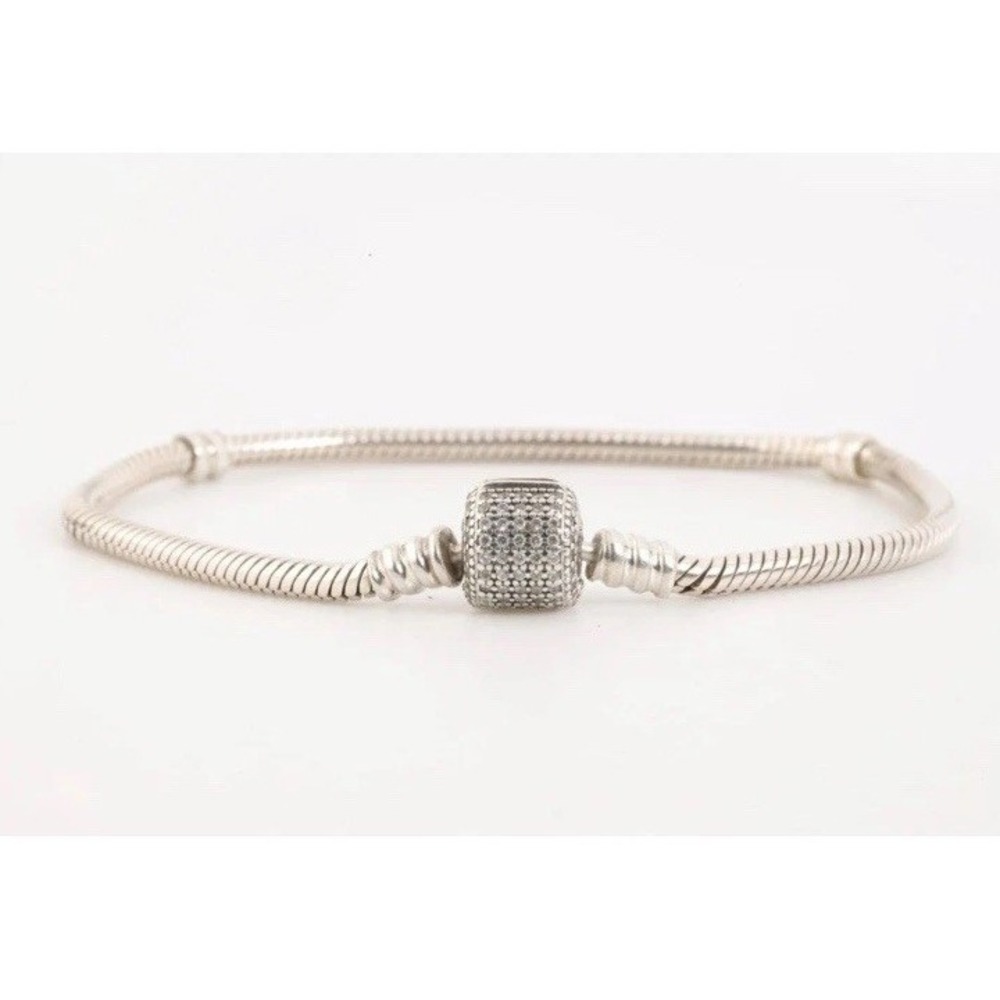 Pandora 925 Sterling Silver Pave Sparkling Cubic Zirconia Clasp Snake‎ Bracelet